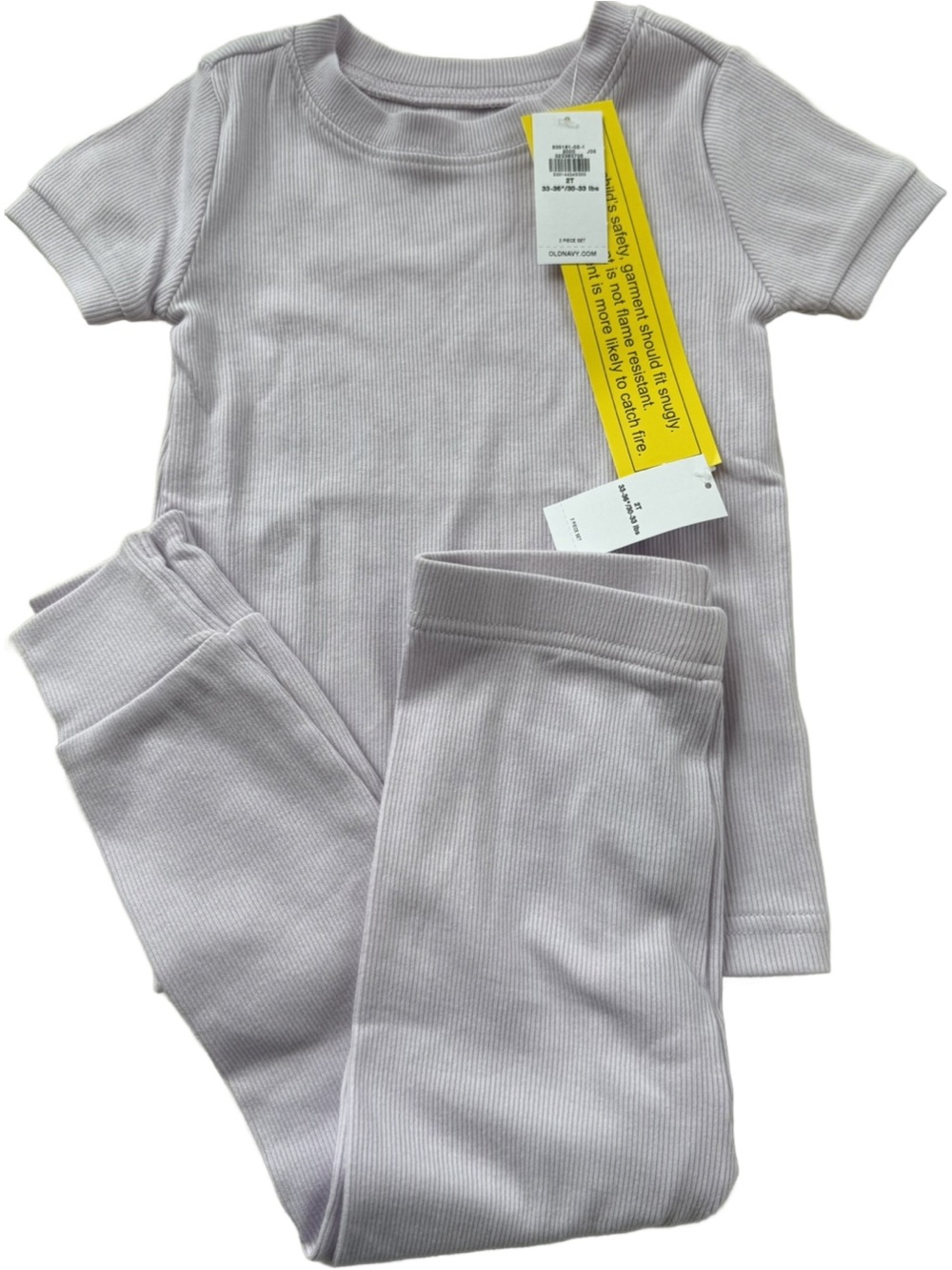 Old Navy Girls 100% Cotton Lilac Ribbed Pajama Set Snug-Fitting Toddler Size 2T